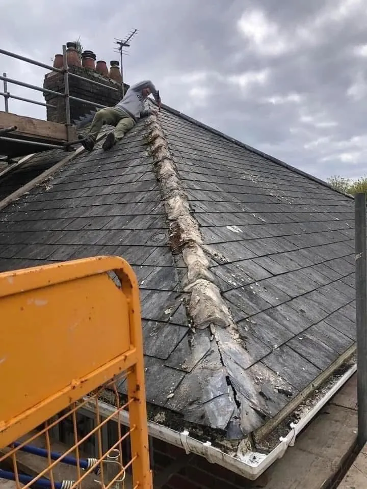 Slate roof ridge and chimney repair in Padstow